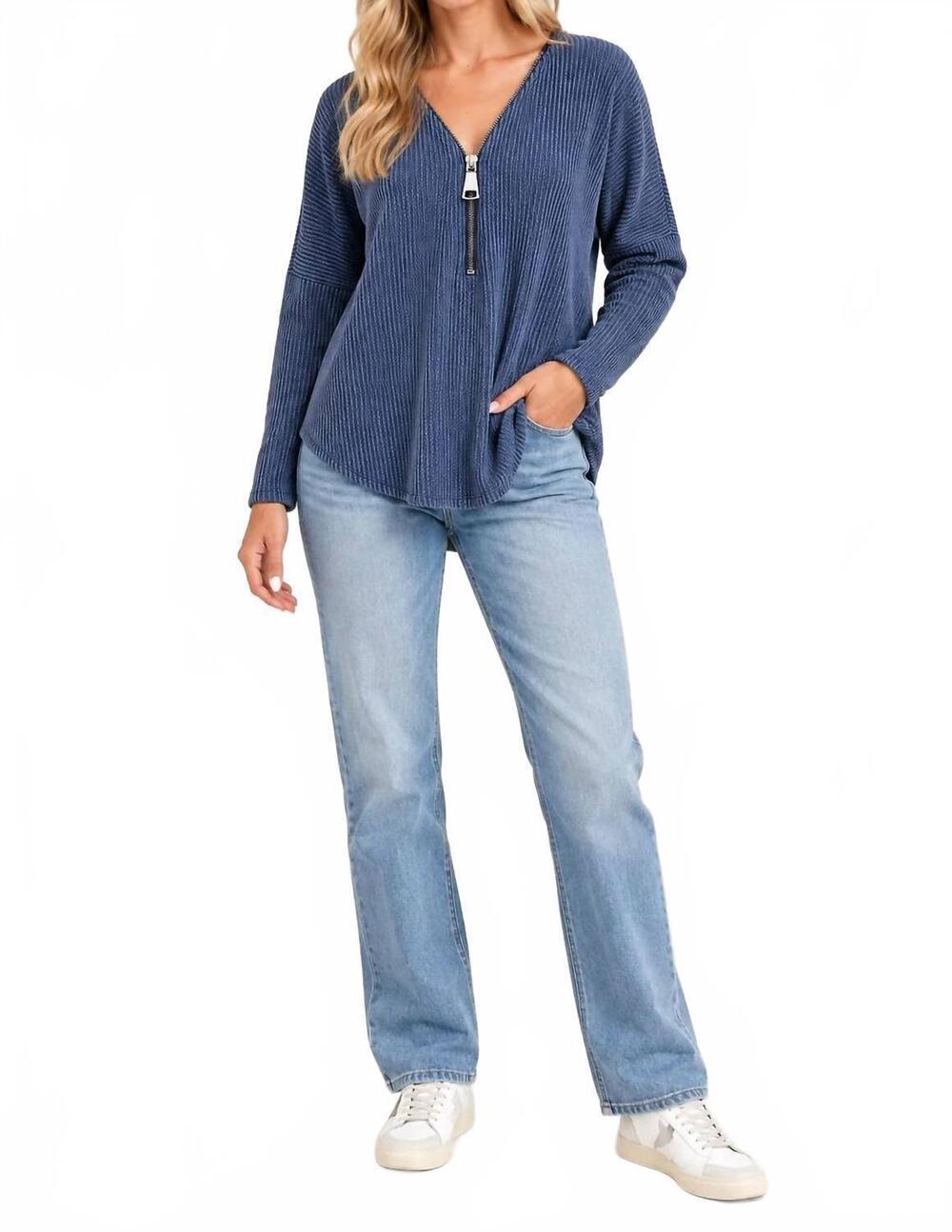 NEW ARIELLA dolman sleeve zipper top in navy